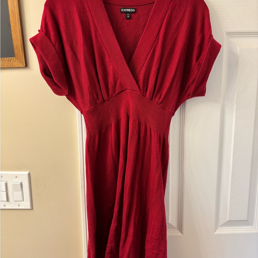Express Deep Red V-Neck Sweater Dress